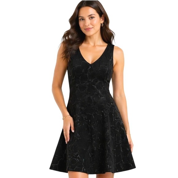 Chetta B Dresses & Skirts - Chetta B Fit & Flare Dress Size 2 Black Floral Mesh Lace Overlay Sleeveless‎ NEW